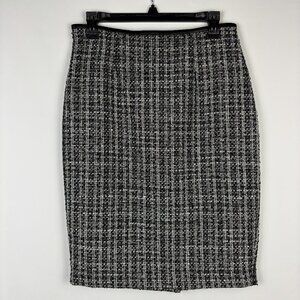6 Calvin Klein Pencil Skirt Tweed Sequin Above Knee Mini Lined Faux Leather Zip